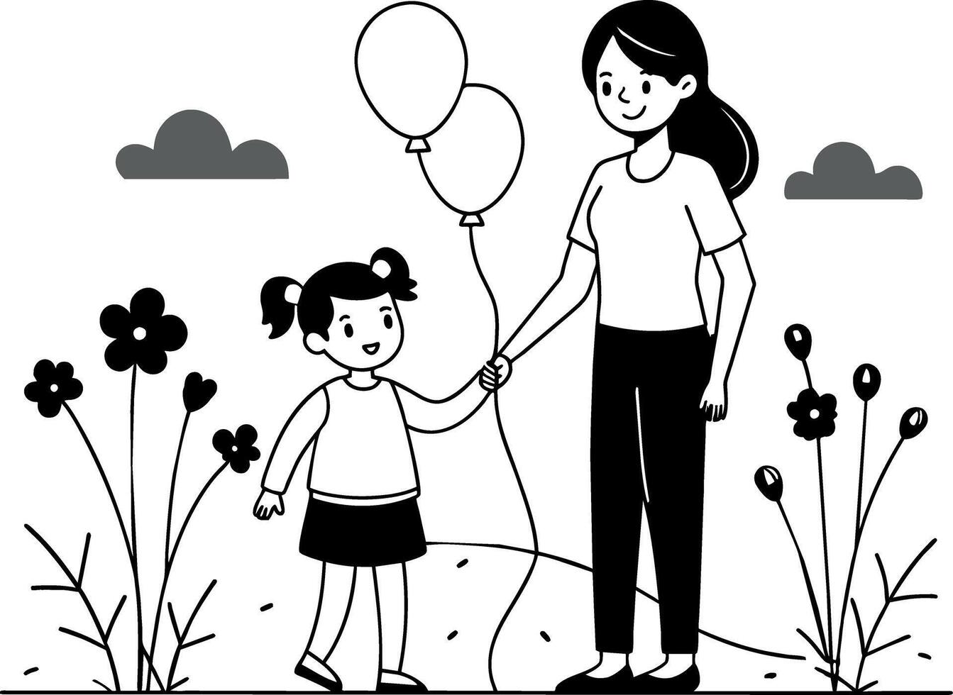 Mothers day line art illustration vector