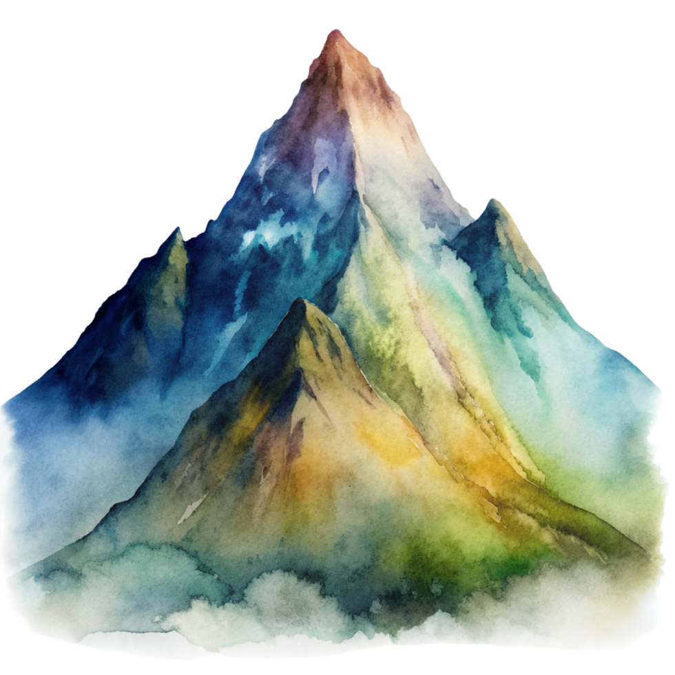 Mountain scene in watercolor style Clip art. Watercolor mountain scene cutout png