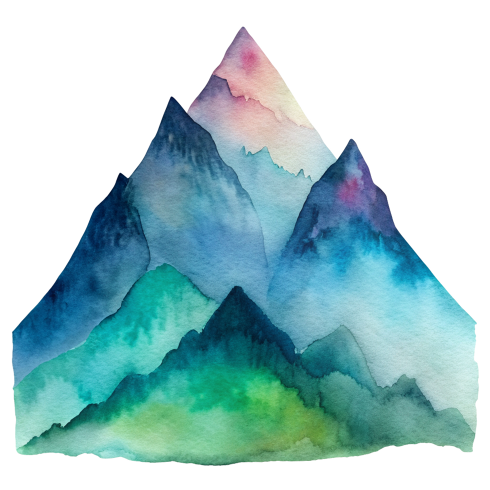 Mountain scene in watercolor style Clip art. Watercolor mountain scene cutout png