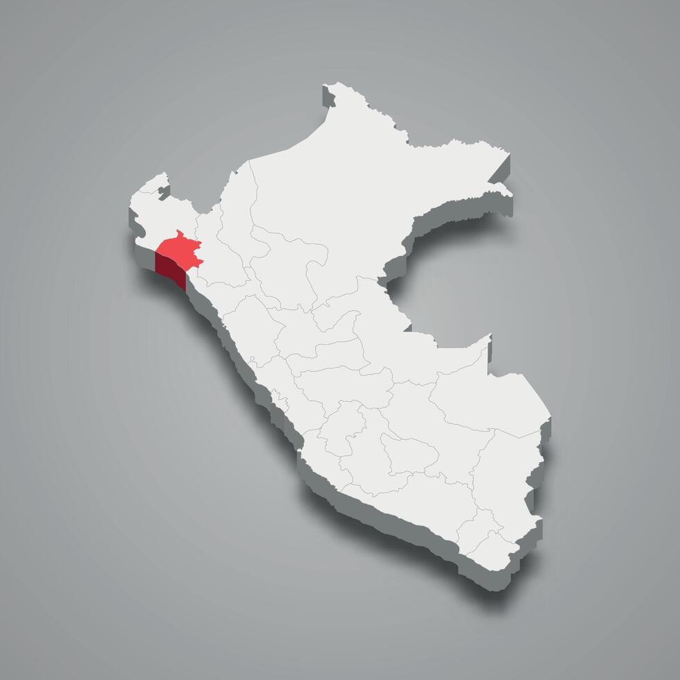 Lambayeque department location within Peru 3d map vector