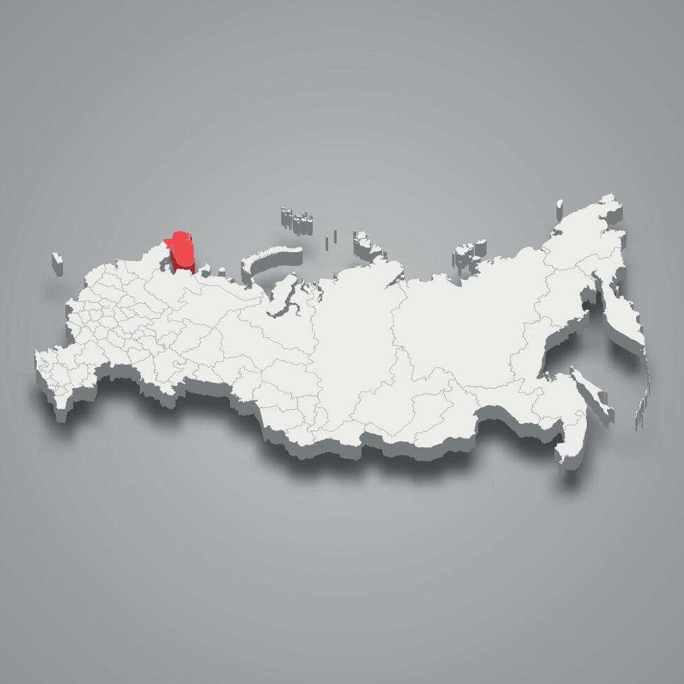 Murmansk region location within Russia 3d map vector