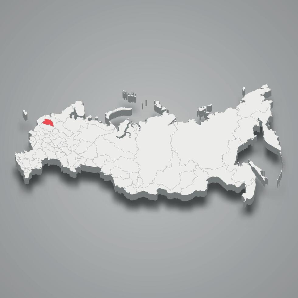 Novgorod region location within Russia 3d map vector