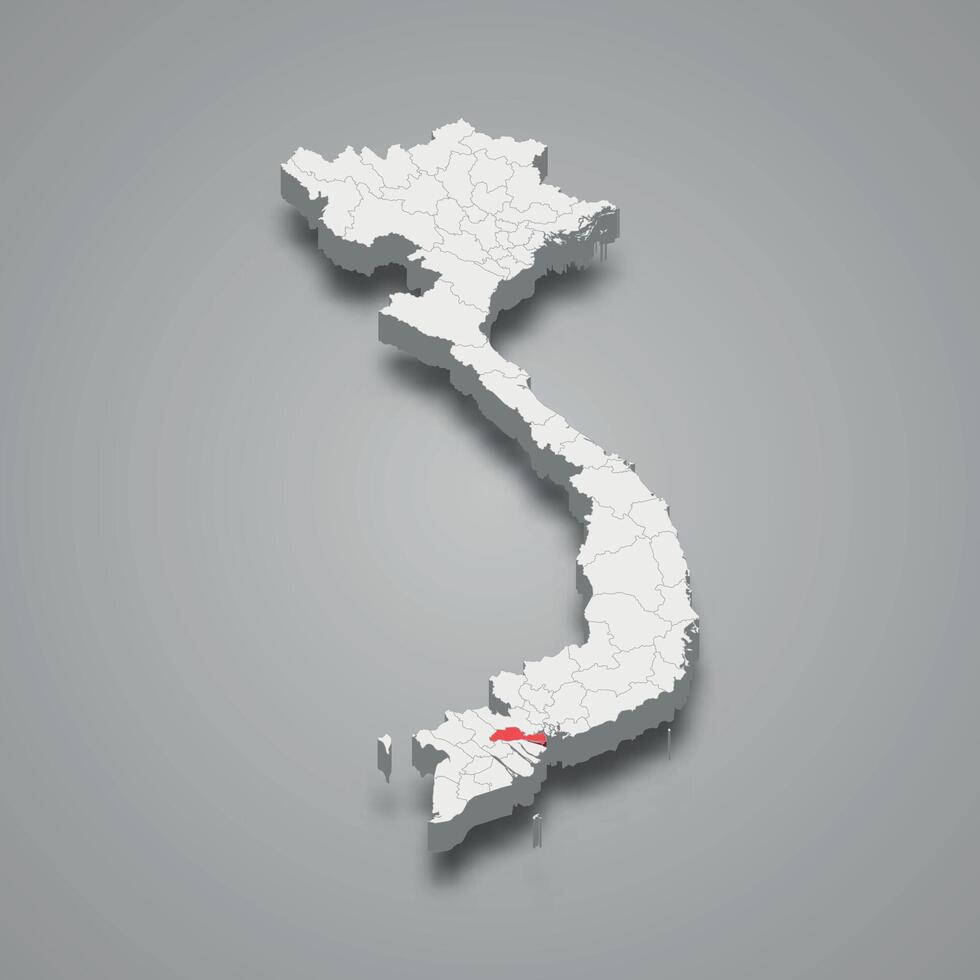 Tien Giang region location within Vietnam 3d map vector