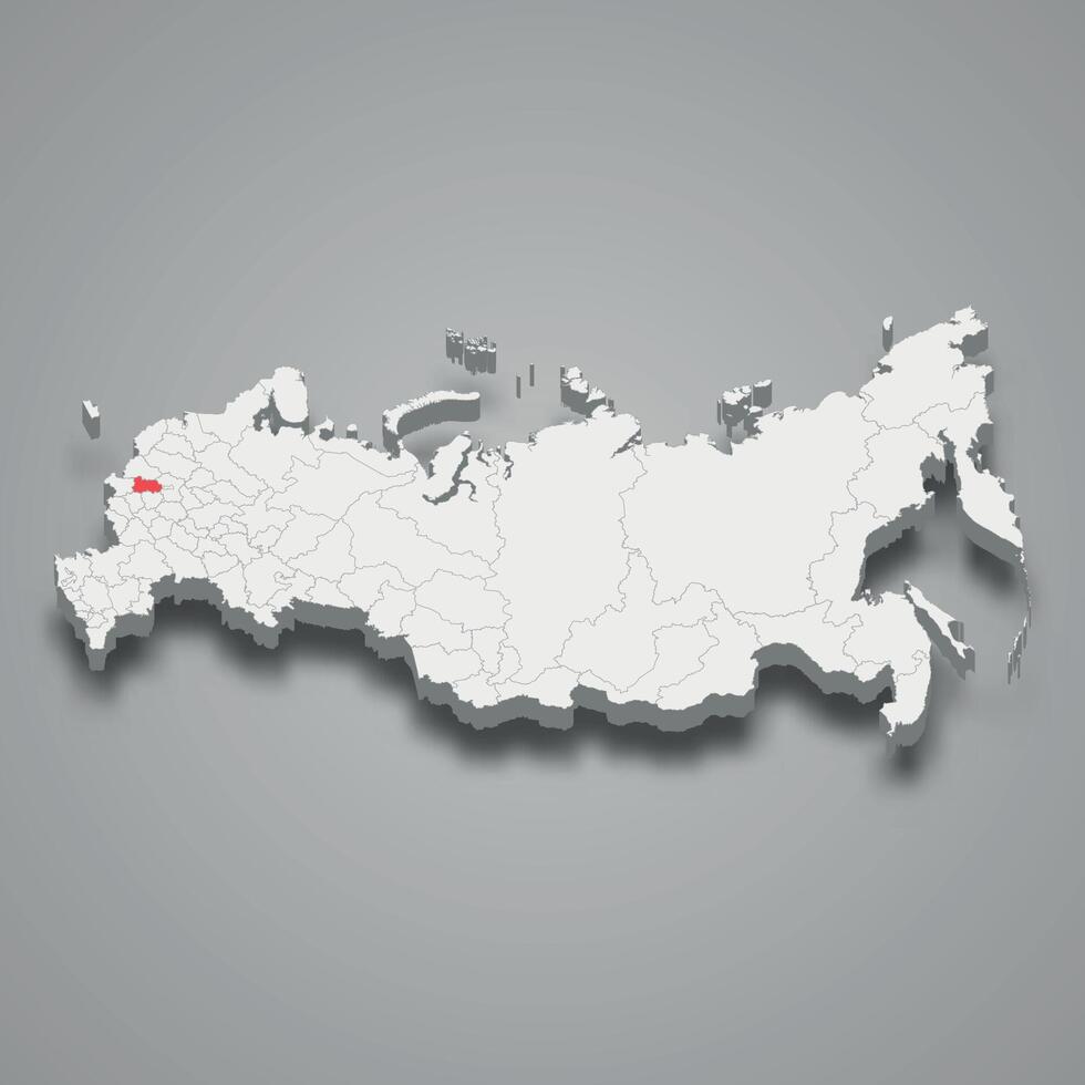 Kaluga region location within Russia 3d map vector