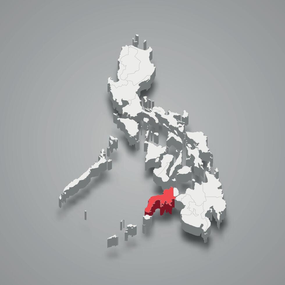 Zamboanga Peninsula region location within Philippines 3d map vector