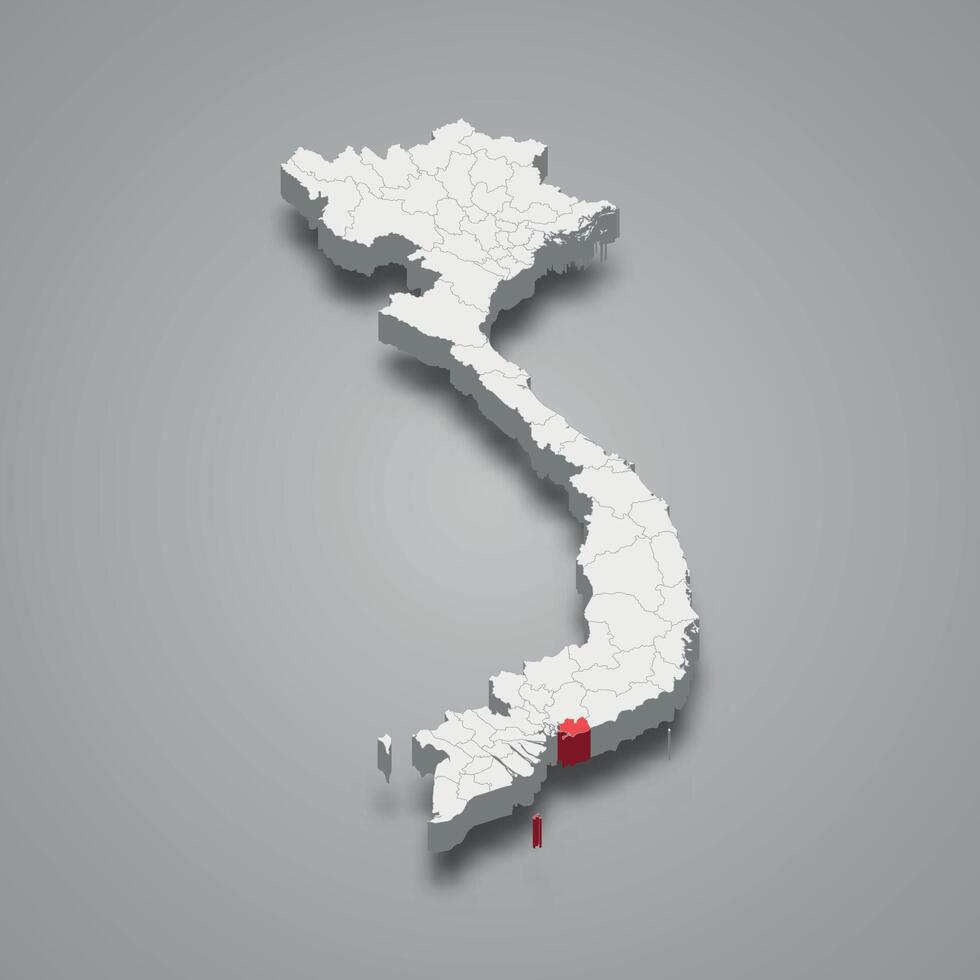 Ba Ria Vung Tau region location within Vietnam 3d map vector
