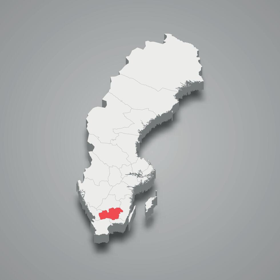 Kronoberg region location within Sweden 3d map vector