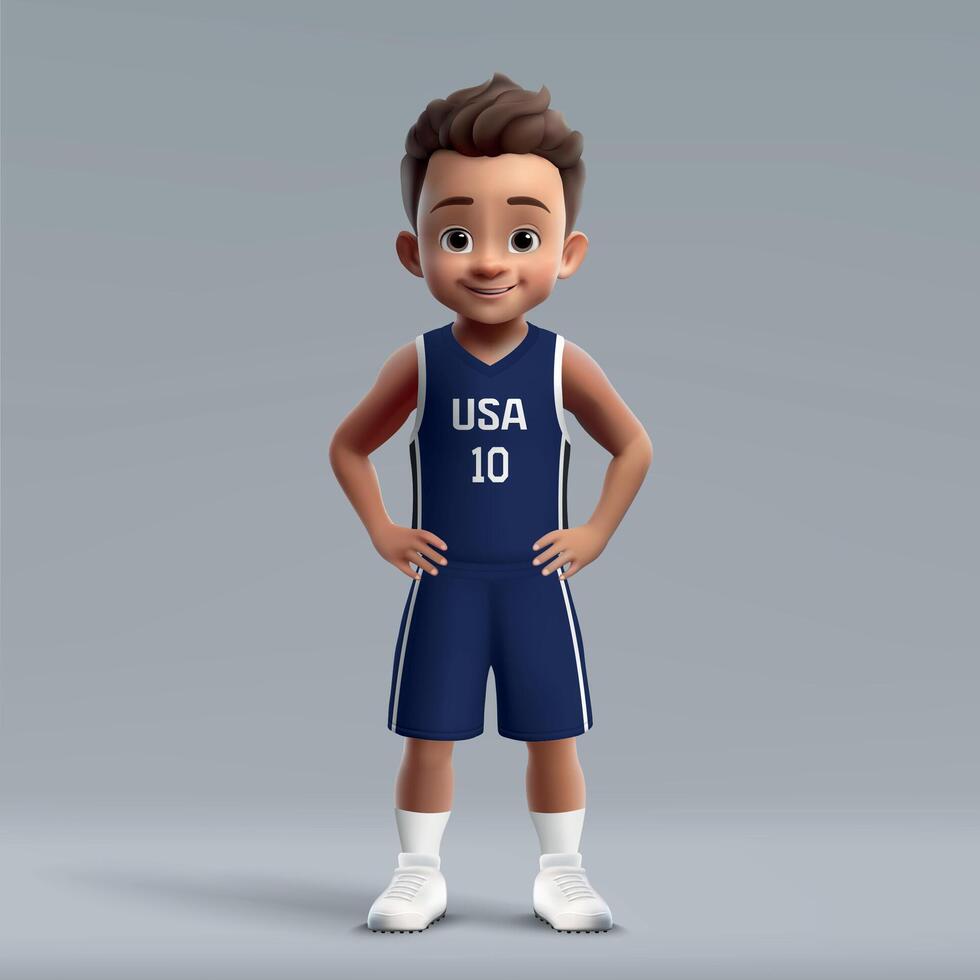 3d cartoon cute basketball player in United States national team kit. vector