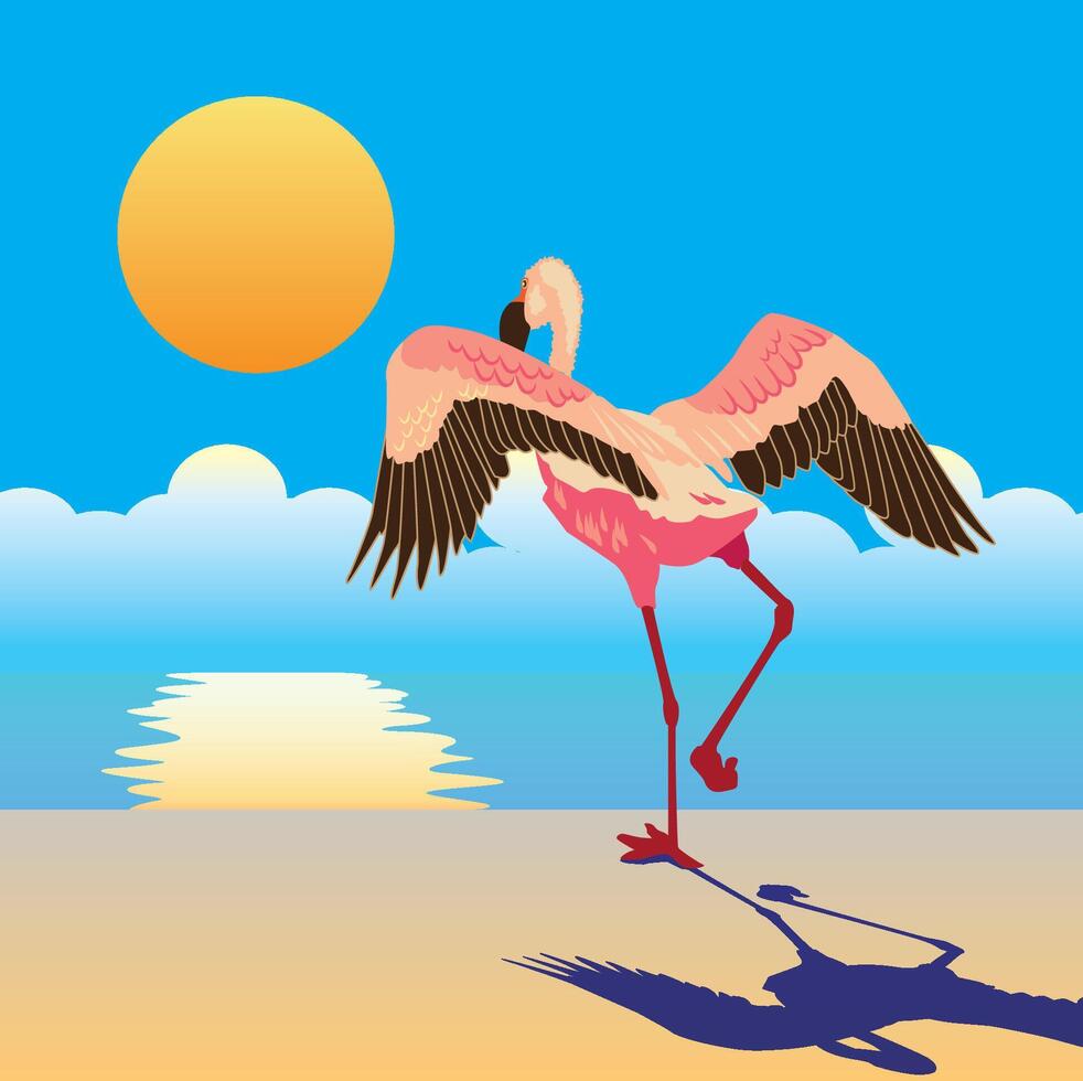 flamingo on the shore vector