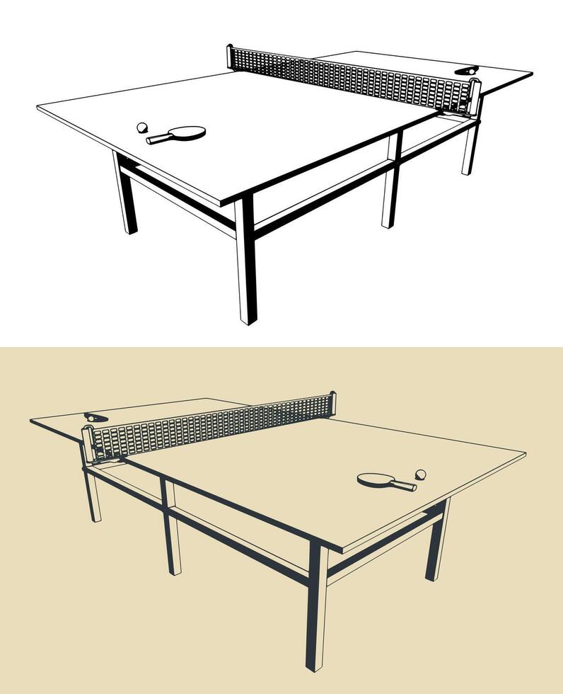 Table tennis table with rackets and ball vector