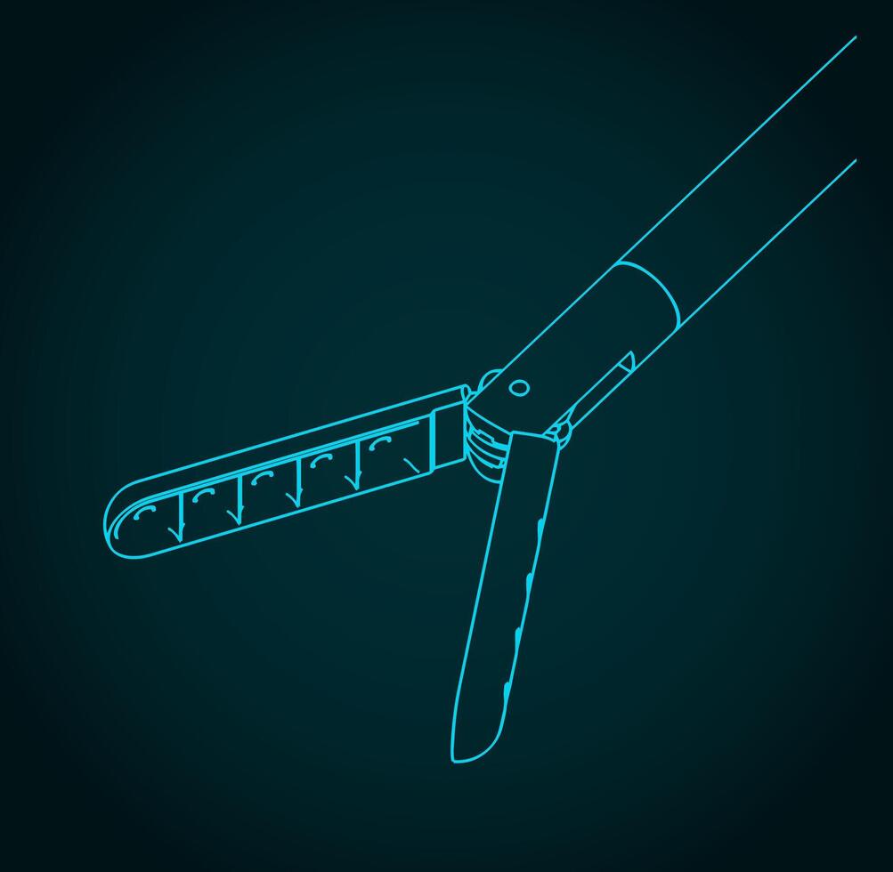 Biopsy forcep head isometric blueprint vector