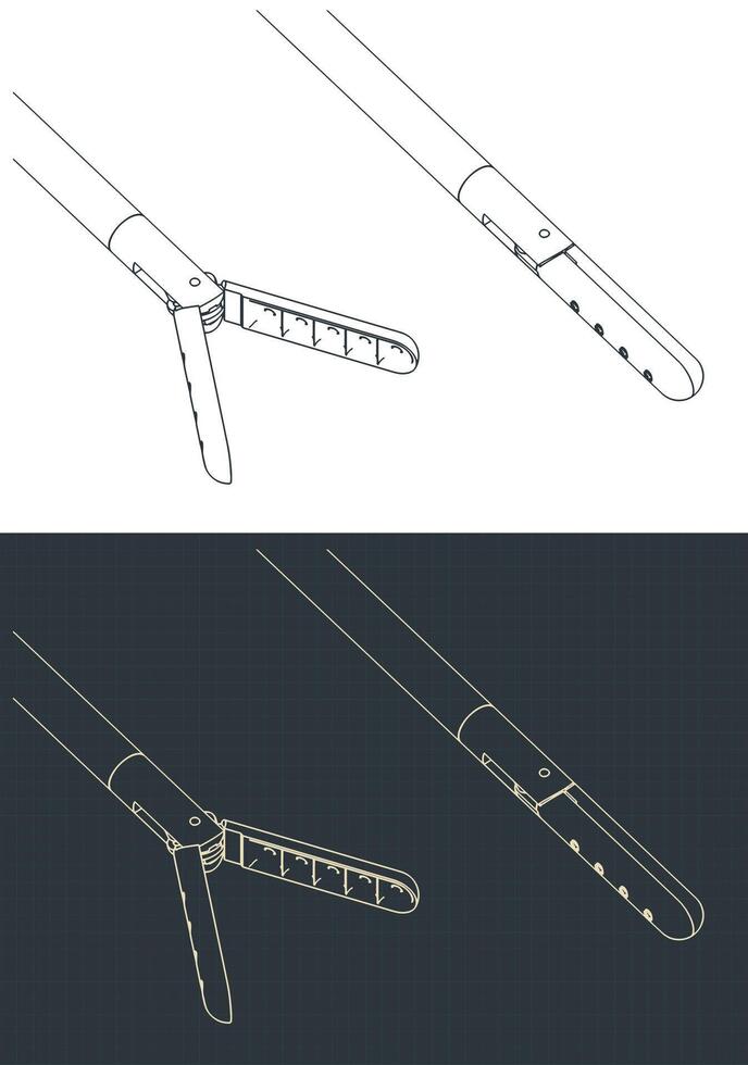 Biopsy forcep head isometric blueprints vector
