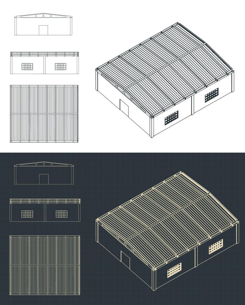 Factory hangar blueprints vector