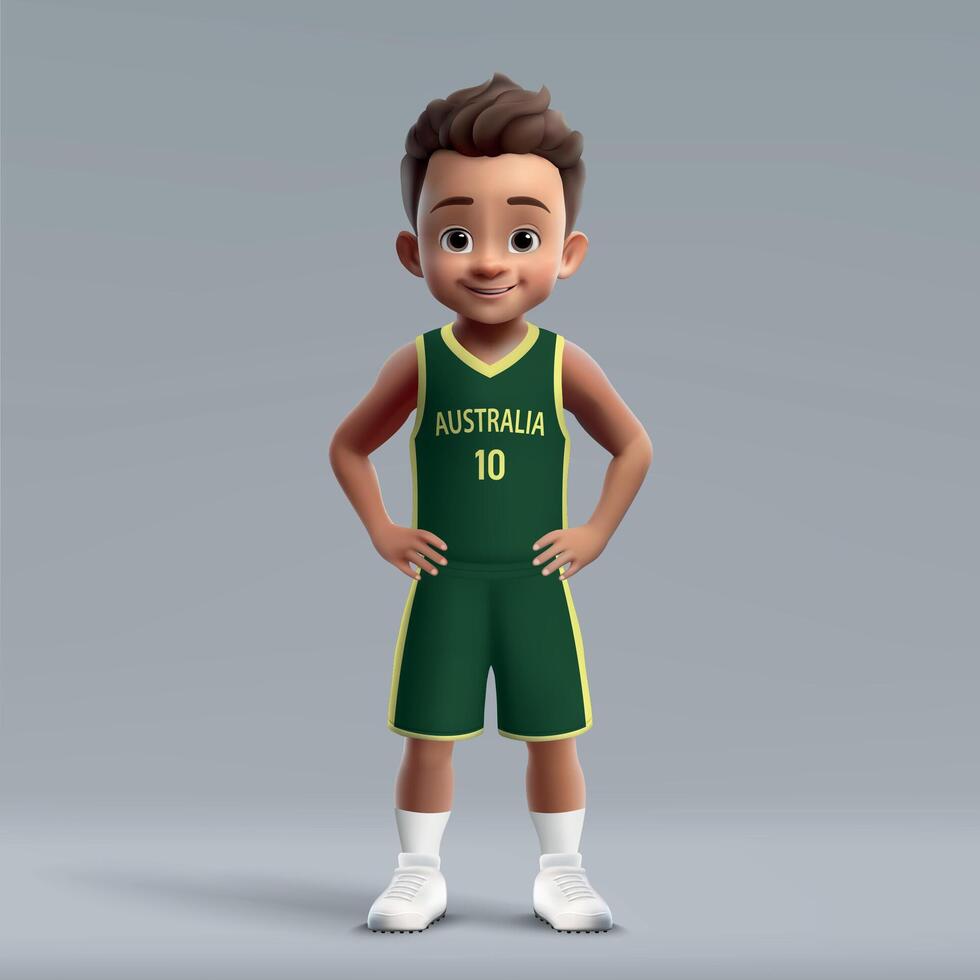 3d cartoon cute basketball player in Australia national team kit. vector