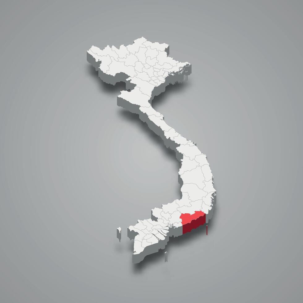Binh Thuan region location within Vietnam 3d map vector