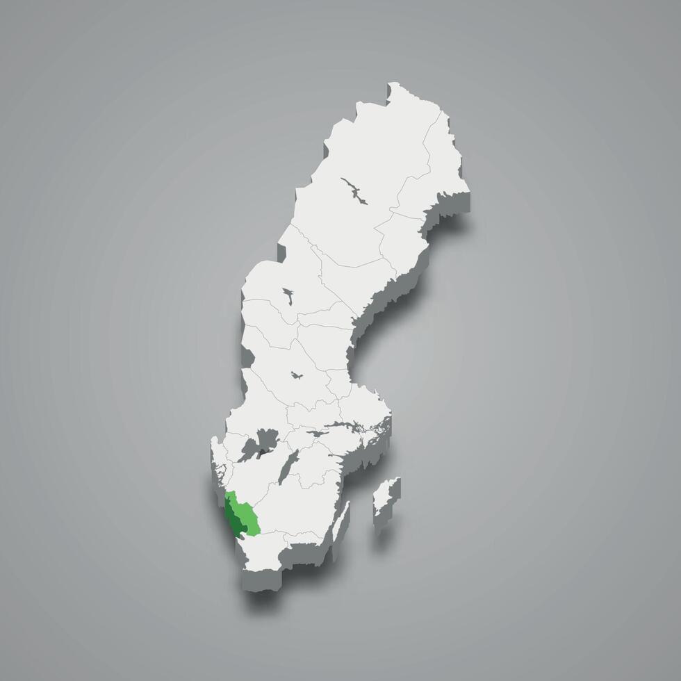 Halland historical province location within Sweden 3d map vector