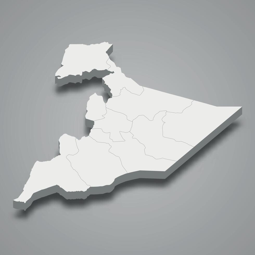 3d isométrica mapa de somalí es un región de Etiopía vector