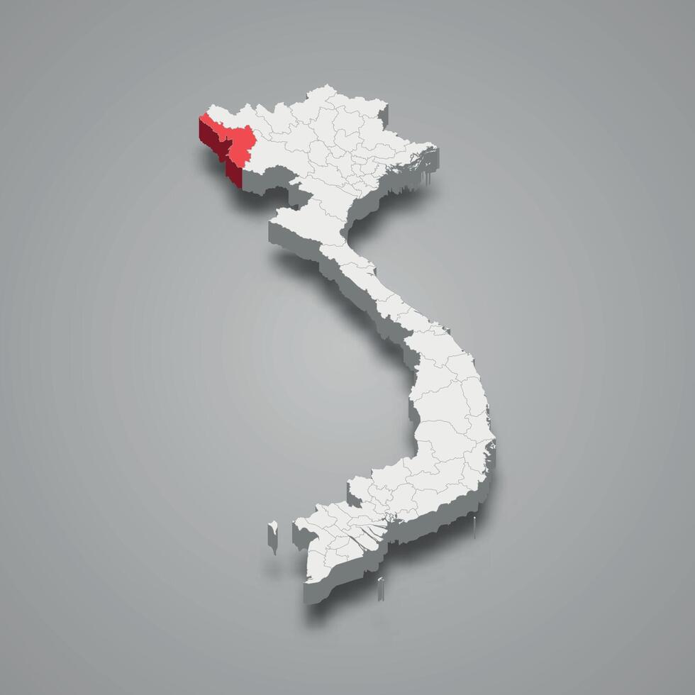 Dien Bien region location within Vietnam 3d map vector