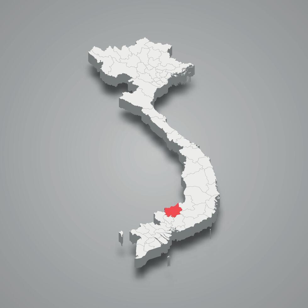Binh Phuoc region location within Vietnam 3d map vector