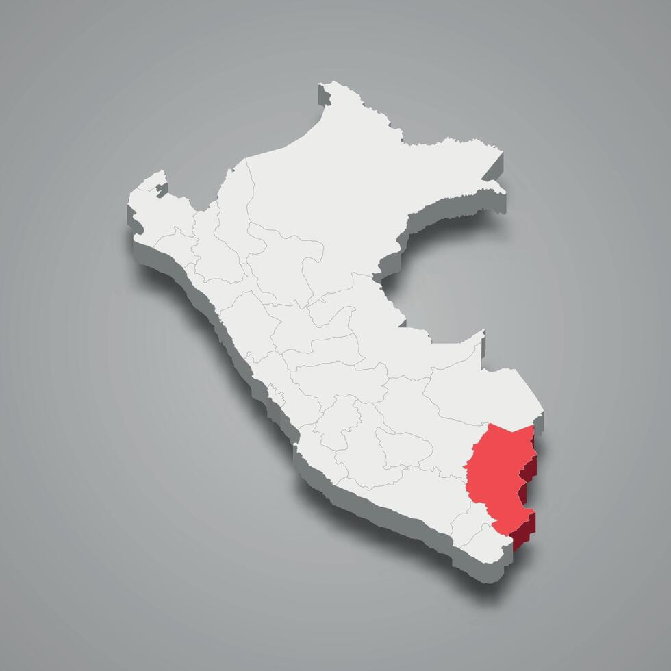 Puno department location within Peru 3d map vector