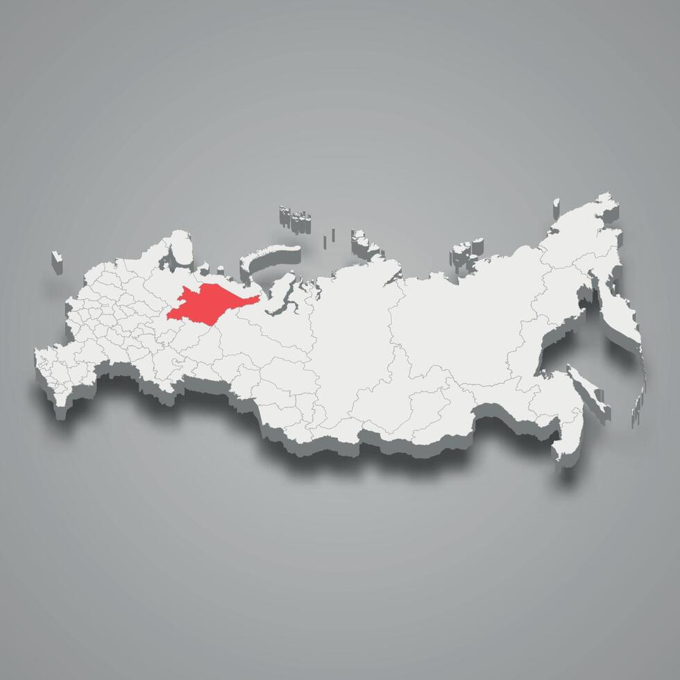 Komi region location within Russia 3d map vector