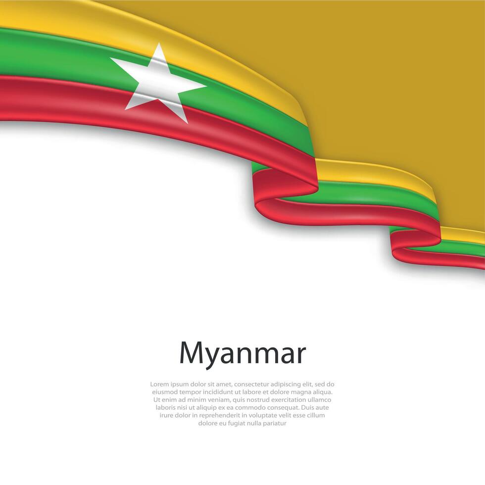 Waving ribbon with flag of Myanmar vector