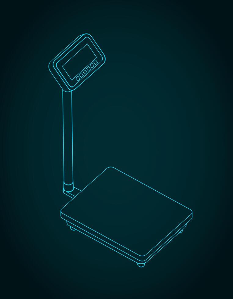 Industrial weighing scale isometric blueprint vector