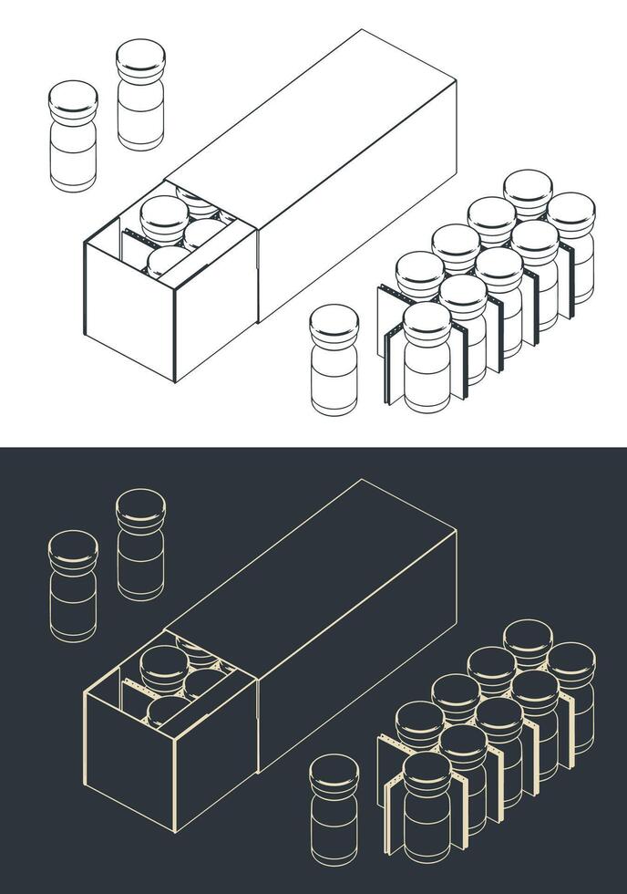 Packaging glass ampoules with medicine for injection illustrations vector