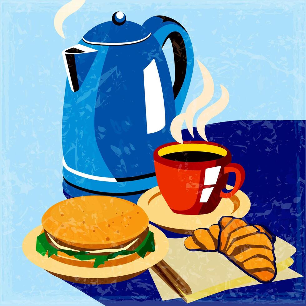 Breakfast, snack bars, cafes. Performed in the style of an old poster vector