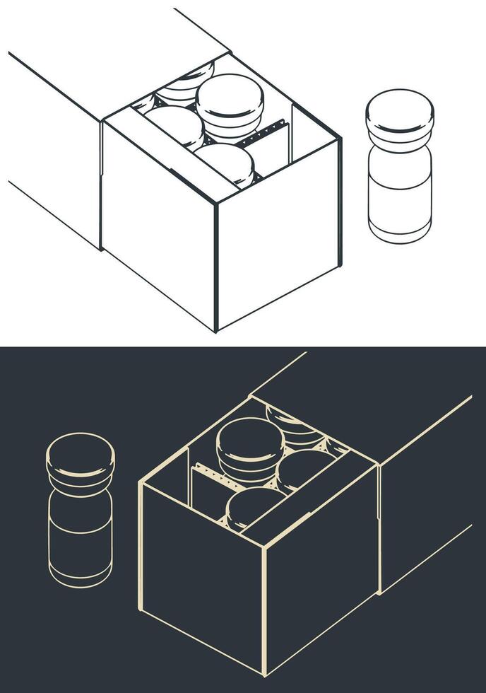 Packaging glass ampoules with medicine for injection close-up vector