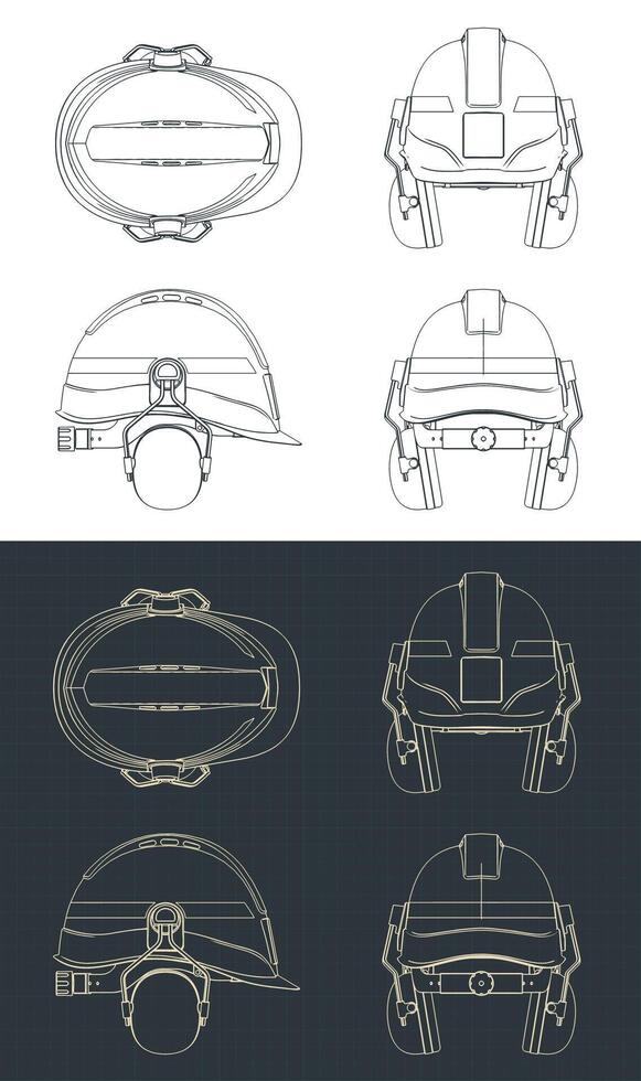 industrial la seguridad casco con oído manguitos planos vector