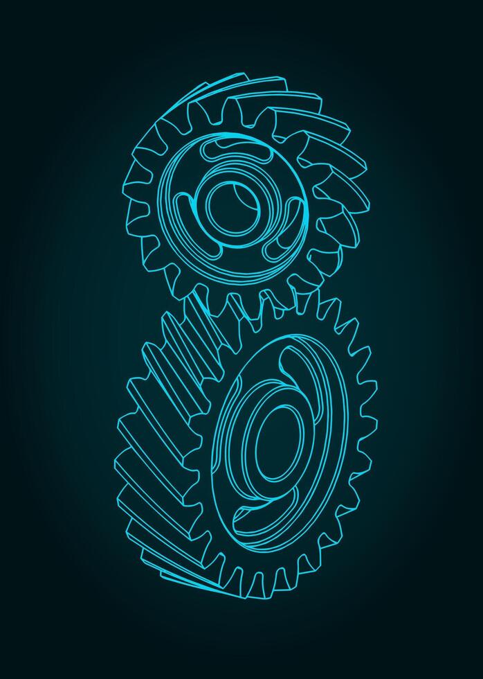 Screw gears isometric blueprint vector