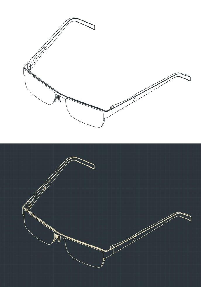 Glasses isometric blueprints vector