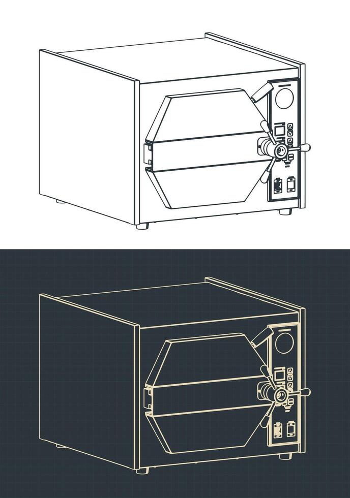 Autoclave sterilizer lab equipment isometric blueprints vector