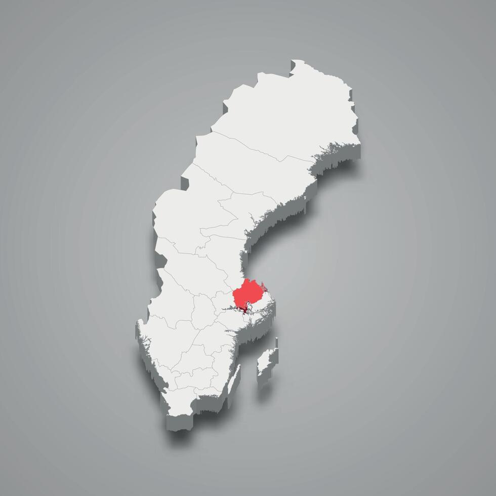 Uppsala region location within Sweden 3d map vector