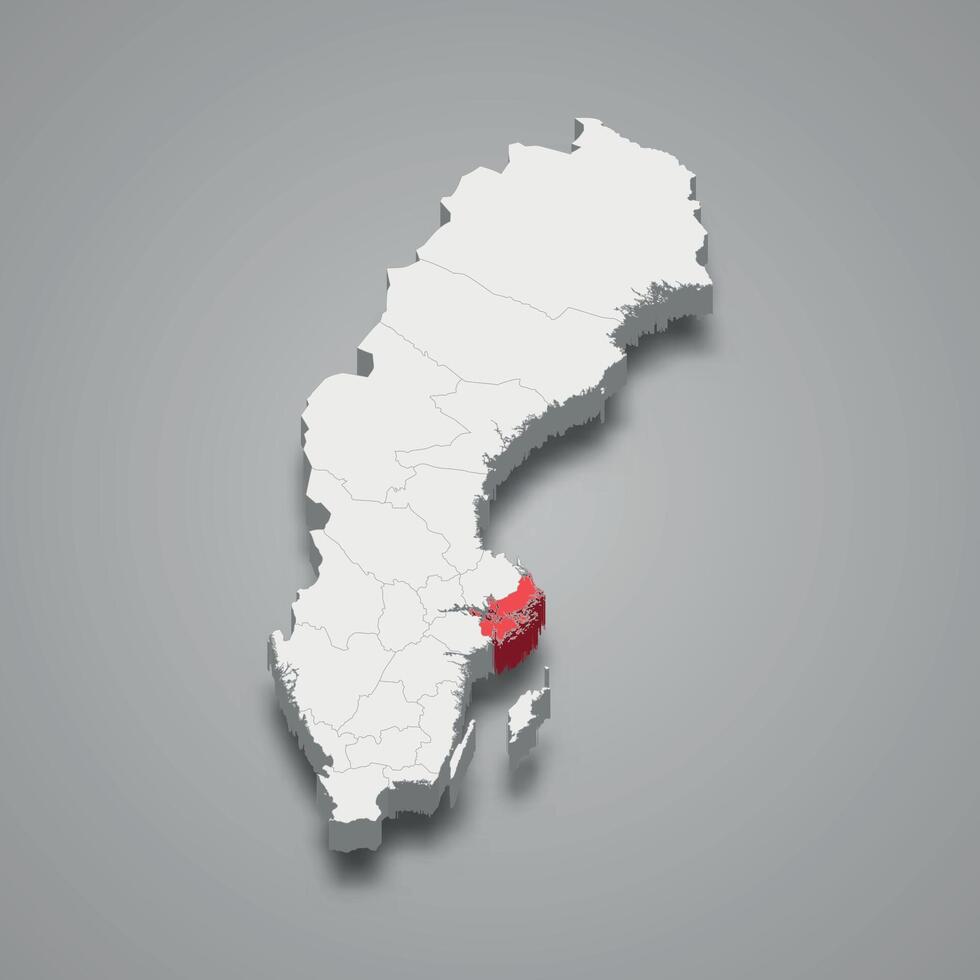 Stockholm region location within Sweden 3d map vector