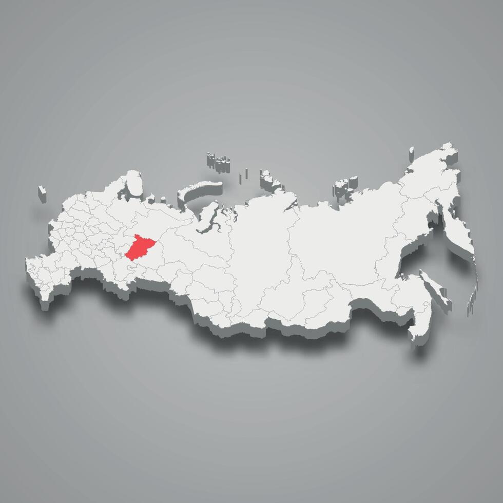 Perm region location within Russia 3d map vector