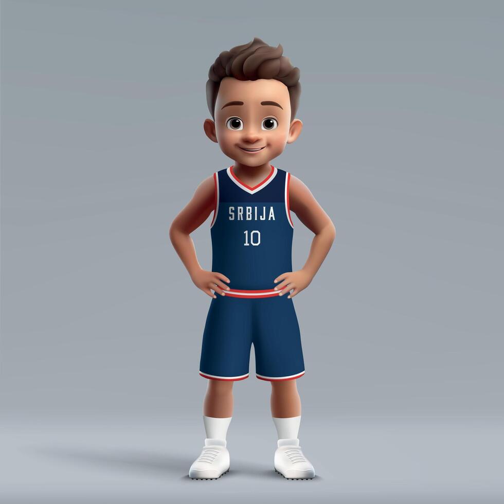 3d cartoon cute basketball player in Serbia national team kit. vector