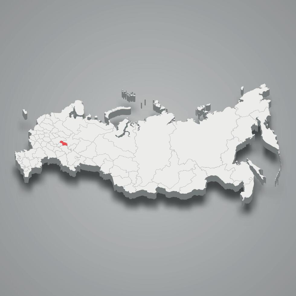 Mari El region location within Russia 3d map vector