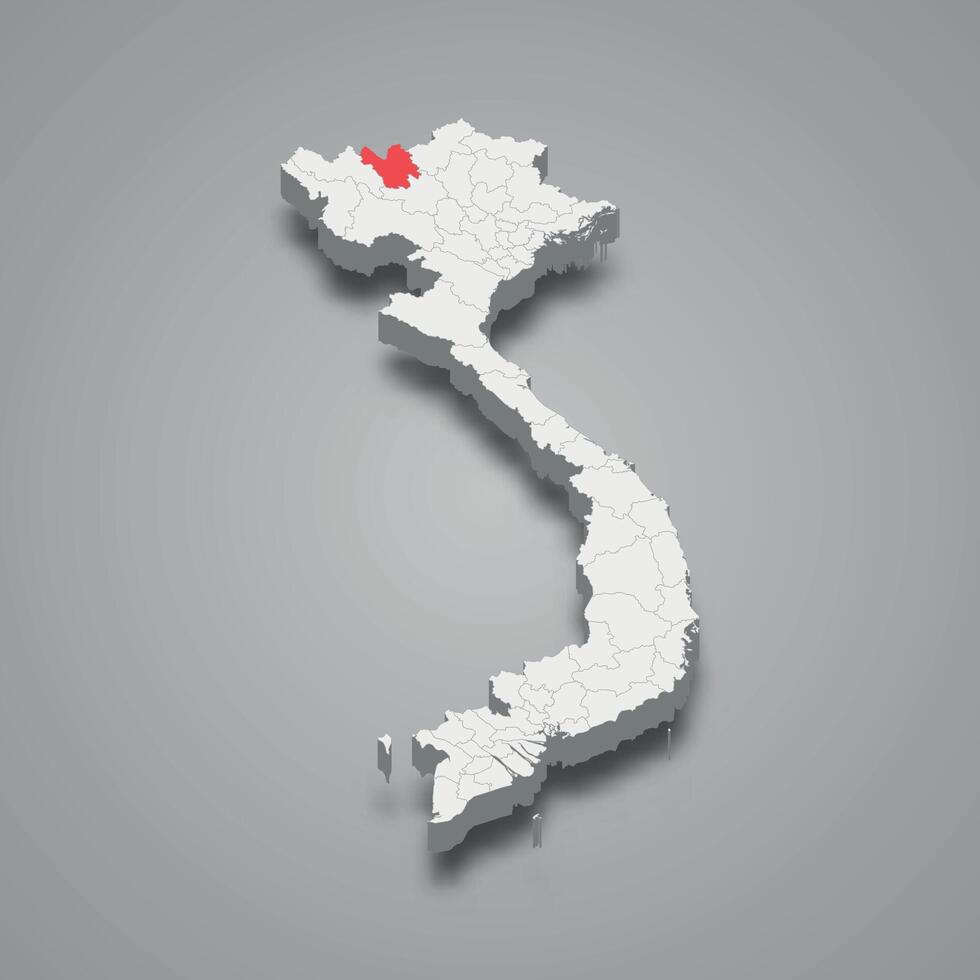 Lao Cai region location within Vietnam 3d map vector