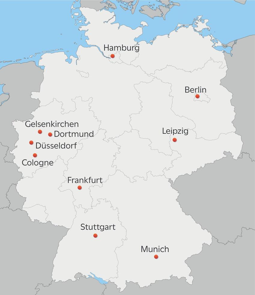 mapa de Alemania con fútbol torneo 2024 anfitrión ciudades vector