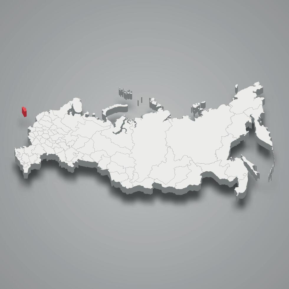 Kaliningrad region location within Russia 3d map vector