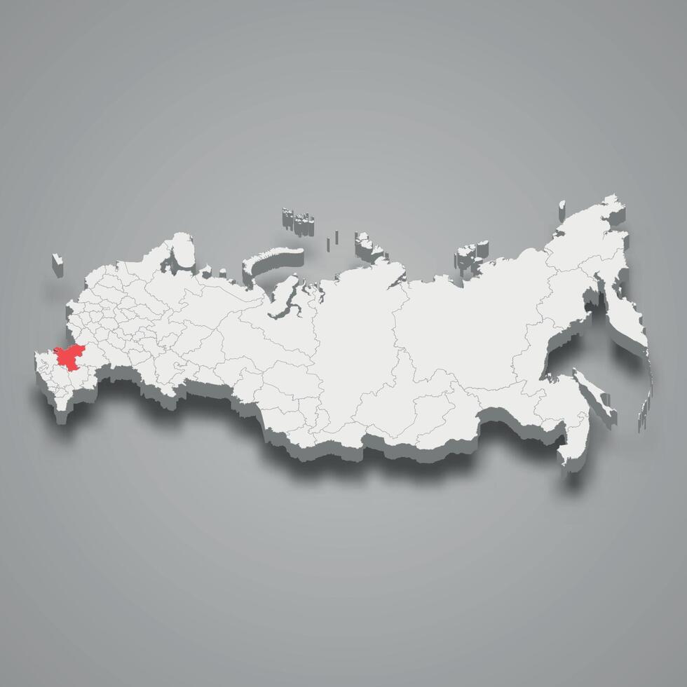 Rostov region location within Russia 3d map vector