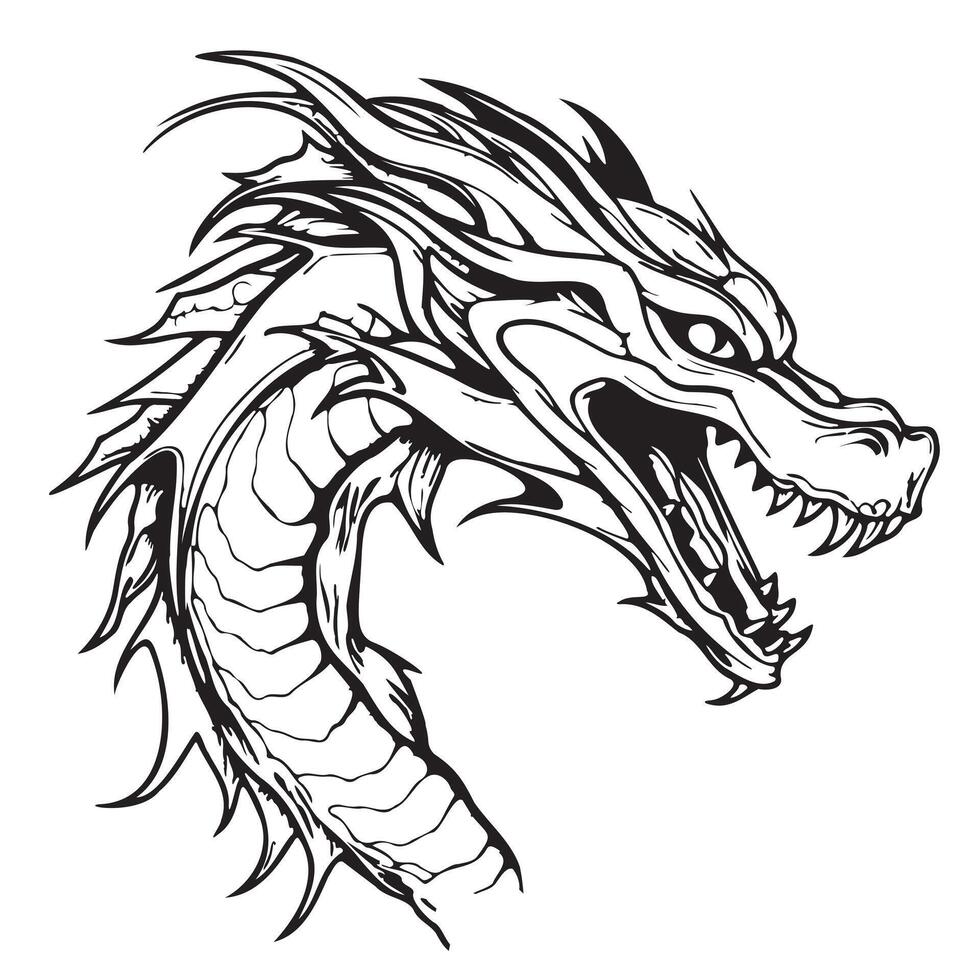 Dragon face mystical sketch drawn in doodle style logo illustration vector