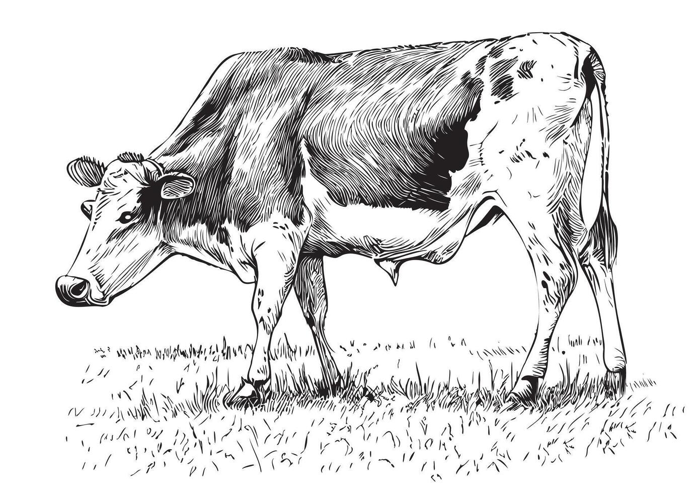 Farm Cow animal sketch hand drawn illustration vector