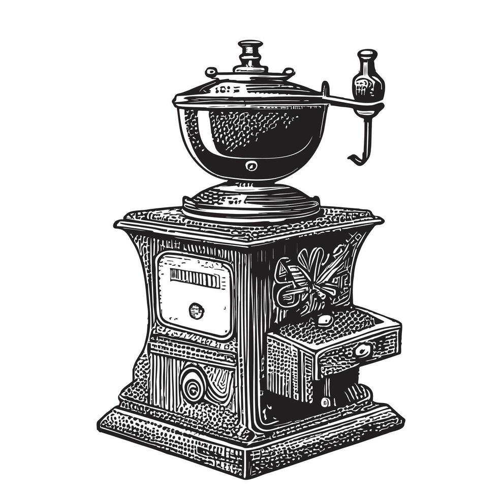 Coffee grinder retro sketch hand drawn in doodle style Coffee illustration vector