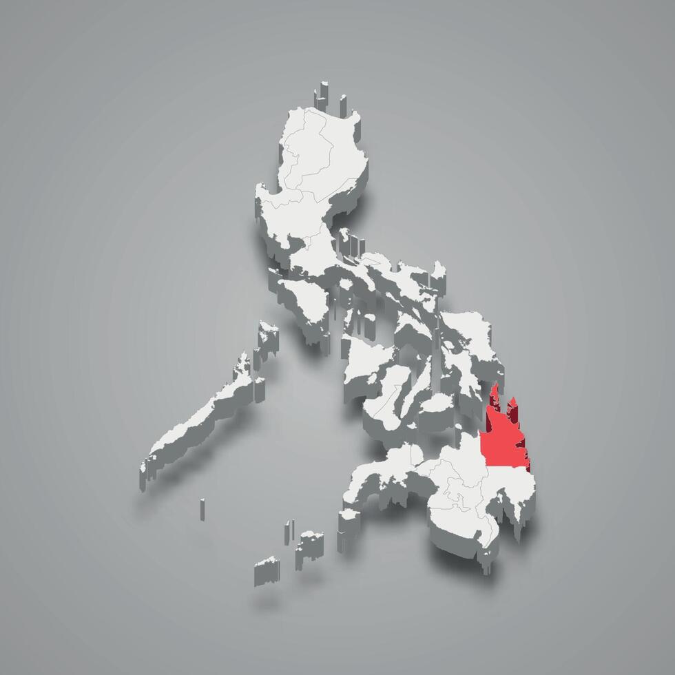 Caraga region location within Philippines 3d map vector