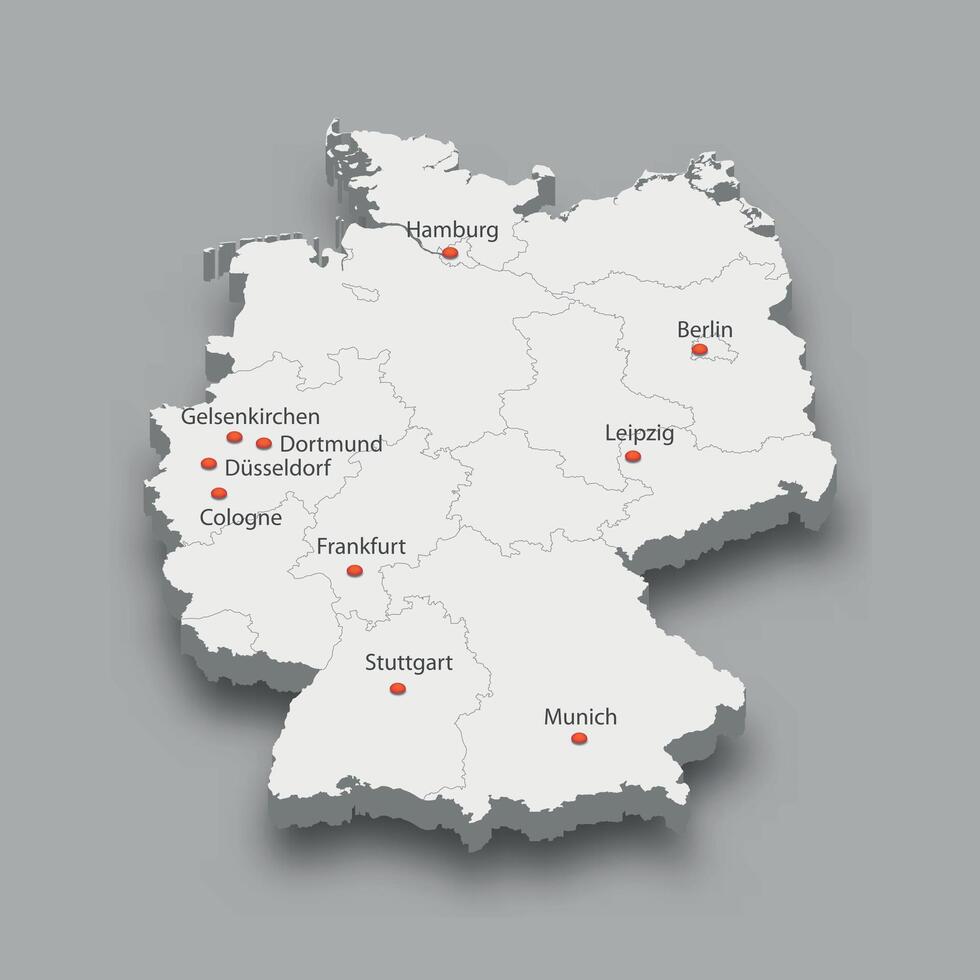 map of Germany with soccer tournament 2024 host cities vector