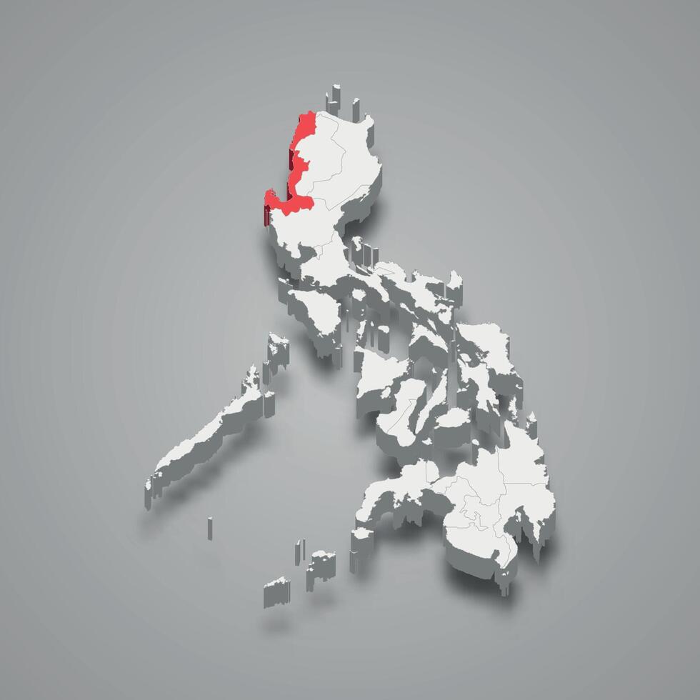 Ilocos region location within Philippines 3d map vector