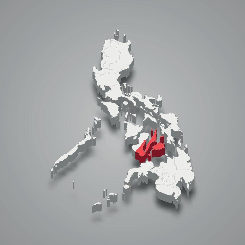 Central Visayas region location within Philippines 3d map vector